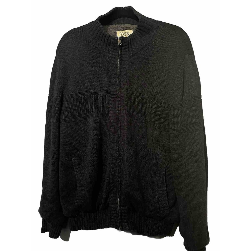 Boston Traders Thick Sweater L Men's Full Zip Pockets Sherpa Lined
